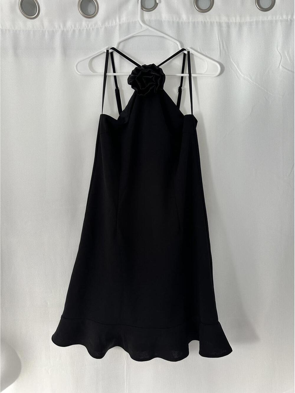 She + Sky Black Halter Dress with Floral Detail Size L